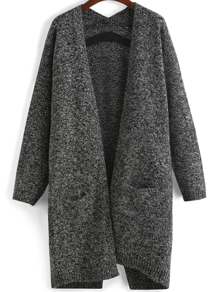 Shein Dark Grey Long Sleeve Pockets Loose Sweater Coat
