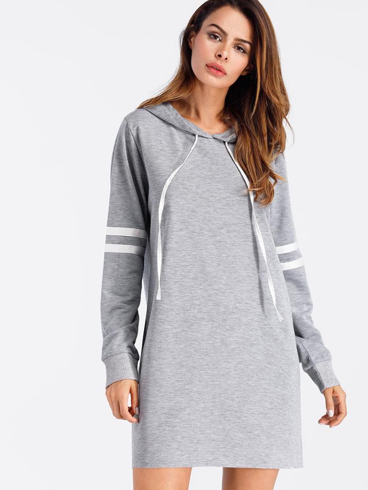 Shein Varsity Striped Marled Hoodie Dress