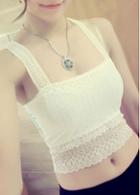 Rosewe Lace Crochet Solid White Crop Tank Top