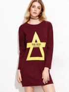 Shein Slogan And Graphic Print Slit Side Sweater Dress