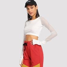 Shein Contrast Mesh Crop Sweatshirt