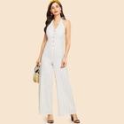 Shein Vertical Stripe Buttoned Halter Jumpsuit