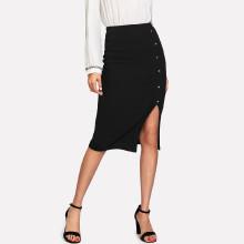 Shein Button Embellished Slit Hem Skirt