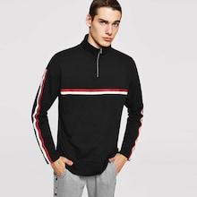 Shein Men Zip Front Striped Pullover