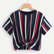Shein Striped Cut Out Knot Tee
