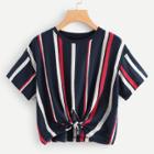 Shein Striped Cut Out Knot Tee