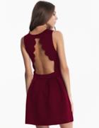  Wine Red Sleeveless Backless Pleated Dress
