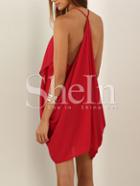 Shein Red Spaghetti Strap Backless Asymmetric Dress