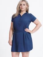 Shein Navy Lace Insert Shirt Plus Size Dress With Belt