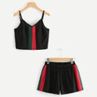 Shein Color Block Crop Cami Top With Shorts