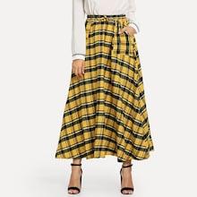 Shein Hidden Pocket Drawstring Tartan Plaid Skirt