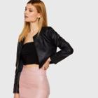 Shein Open Placket Pu Jacket