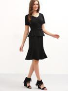 Shein Black V Neck Belted Peplum Dress