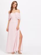 Shein Lace Strap Layered Flounce Slit Dress