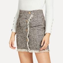 Shein Button Up Frayed Trim Skirt