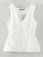 Shein White Sleeveless V Neck Pleated Side Blouse