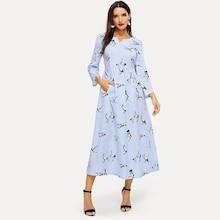 Shein V-cut Neck Mixed Print High Waist Dress