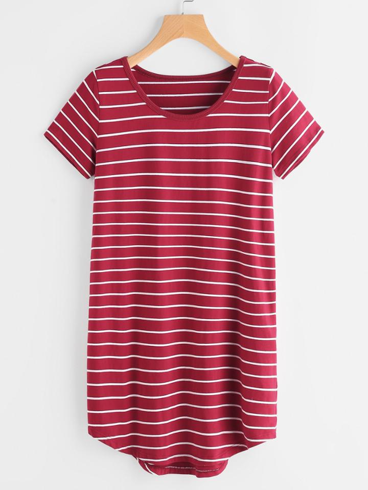 Shein Striped Dip Hem Curved Hem Tee Dress