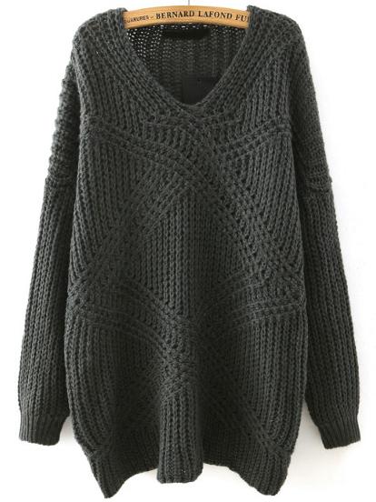 Shein Grey V Neck Mohair Loose Sweater