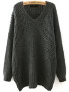 Shein Grey V Neck Mohair Loose Sweater