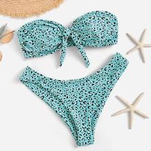 Shein Knot Front Random Leopard Bikini Set
