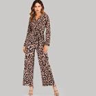 Shein Self Tie Leopard Print Jumpsuit