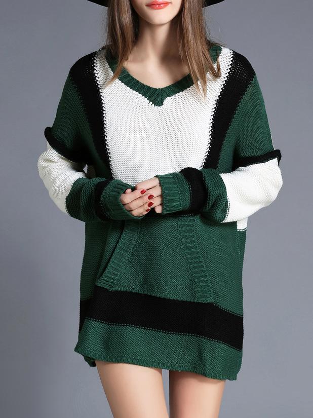 Shein Green Color Block Knit T-shirt Dress