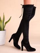 Shein Balck Velvet Point Toe Lace Back Over The Knee Boots