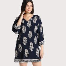 Shein Plus Tassel Tie Neck Tunic Dress