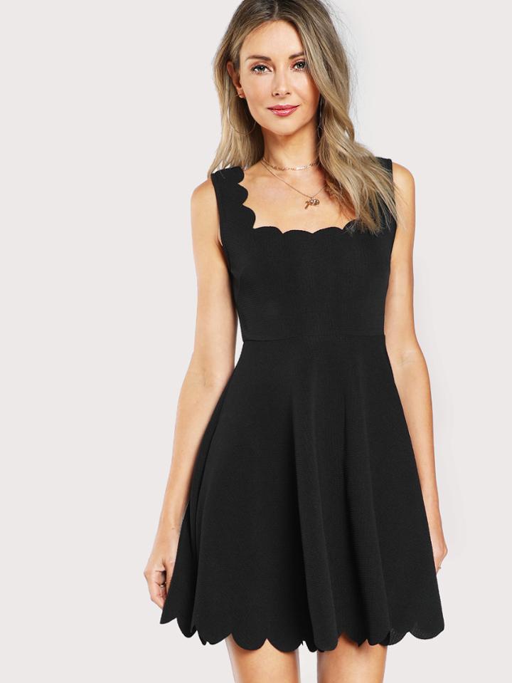 Shein Scalloped Fitted & Flared Tank Dress