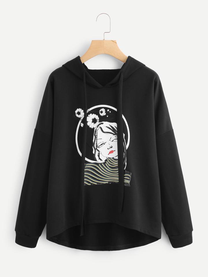 Shein Girl Print Drop Shoulder Hoodie
