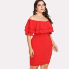 Shein Plus Off Shoulder Tiered Ruffle Trim Dress