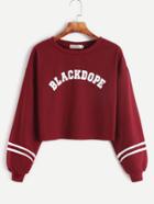 Shein Burgundy Varsity Print Raw Hem Crop Sweatshirt