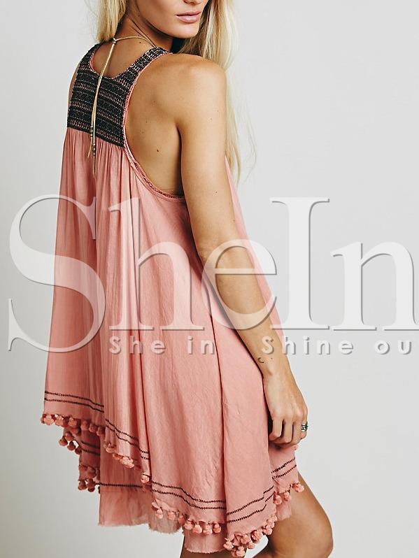 Shein Orange Sleeveless Embroidered Dress