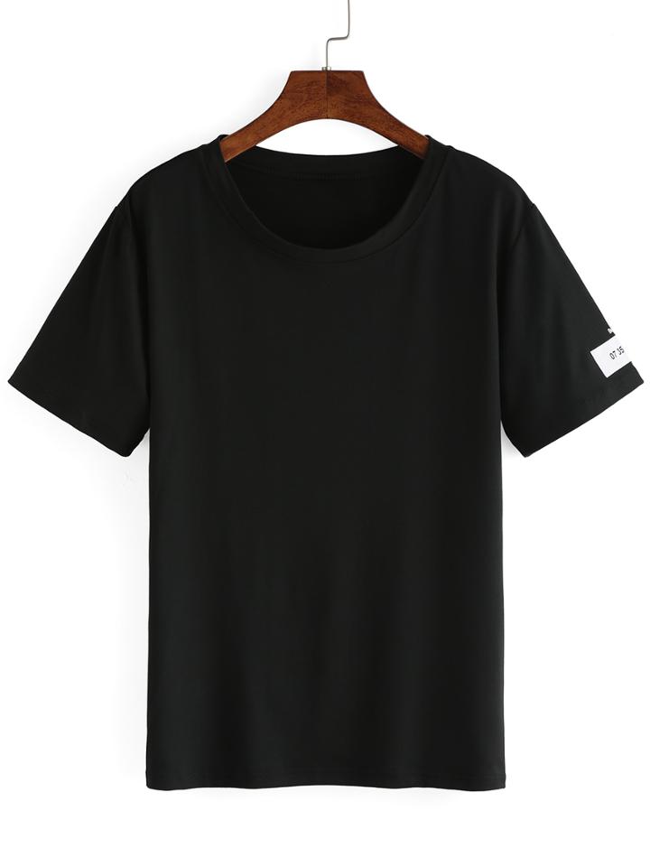 Shein Black Letters Print Patch T-shirt
