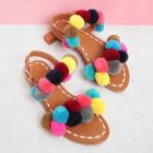 Shein Ankle Strap Slide Sandals With Pom Pom