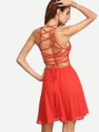 Shein Red Sleeveless Lace-up Back Skater Dress
