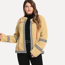 Shein Plus Embroidered Tape Teddy Coat