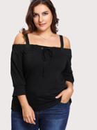 Shein Grommet Tie Front Cold Shoulder Top
