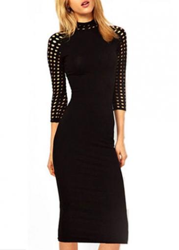 Rosewe Vogue Three Quarter Sleeve Turtleneck Knee Length Dress