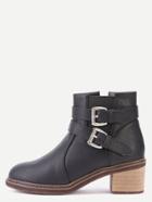 Shein Black Faux Leather Buckle Strap Cork Heel Ankle Boots