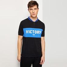 Shein Men Zip Front Letter Print Polo Shirt