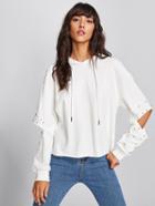 Shein Pearl Beading Open Elbow Embroidered Hoodie