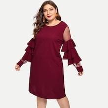 Shein Plus Sheer Mesh Insert Layered Ruffle Dress