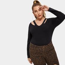 Shein Plus Cut Out Detail Rib Knit Tee