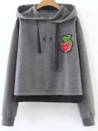 Shein Grey Flower Patch Contrast Hem Hooded Sweatshirt