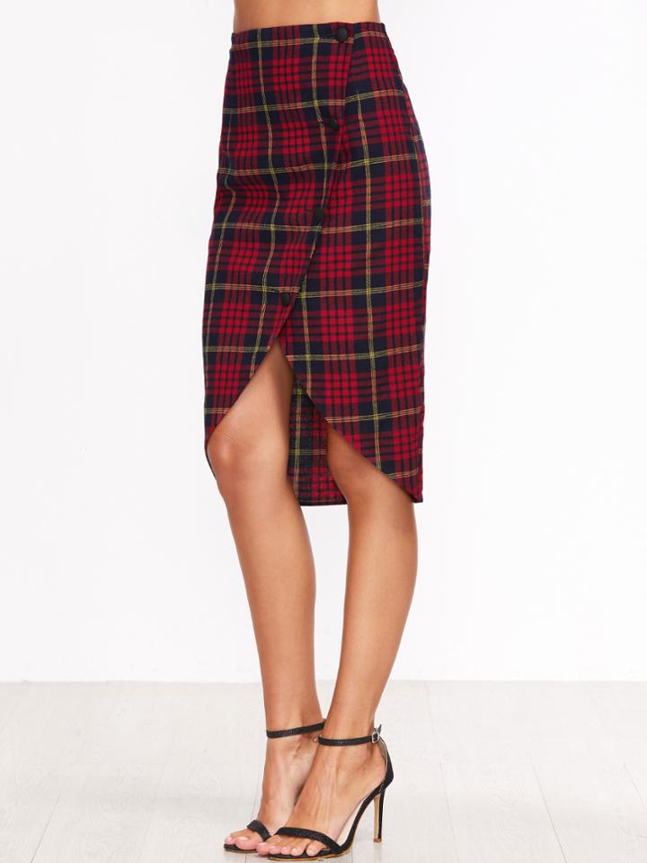 Shein Plaid Asymmetric Overlap Pencil Skirt