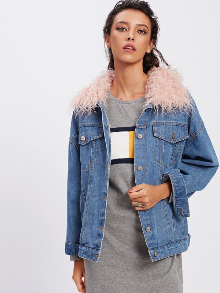 Shein Faux Fur Lined Denim Jacket