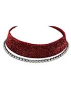 Shein Red Double Layers Rhinestone Velvet Chunky Choker Necklace
