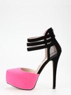 Shein Black & Pink Mesh Panel D'orsey Platform Heels